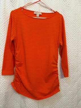 Michael Kors Striped Tunic Top Logo Zipper Detail Ruching Size L